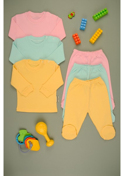 Pamuklu Yumuşak Kız - Erkek Bebek Uzun Kollu Omuz Çıtçıt Patikli 2'li Takım