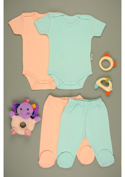 Pamuklu Yumuşak Kız - Erkek Bebek Uzun Kollu Omuz Çıtçıt 2'li Takım