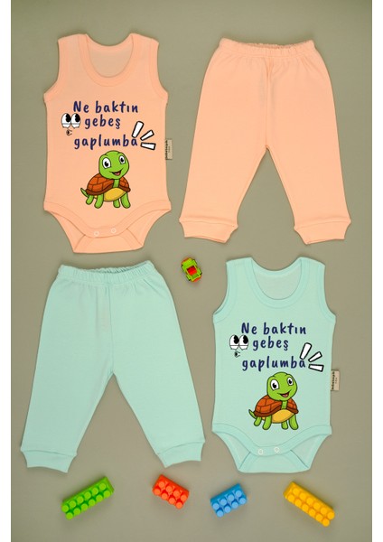 Pamuklu Yumuşak Gebeş Kaplumbağa Baskılı 2'li Atlet Takım