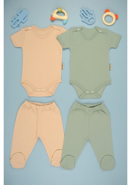 Pamuklu Yumuşak Kız - Erkek Bebek Uzun Kollu Omuz Çıtçıt 2'li Takım