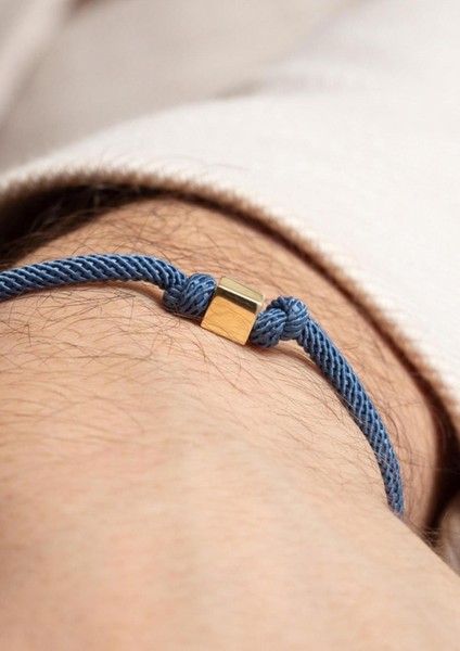 14 Ayar Altın Puslu Mavi İpli Kadın/Erkek Küp Bileklik