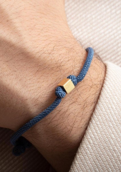 14 Ayar Altın Puslu Mavi İpli Kadın/Erkek Küp Bileklik fiyatları