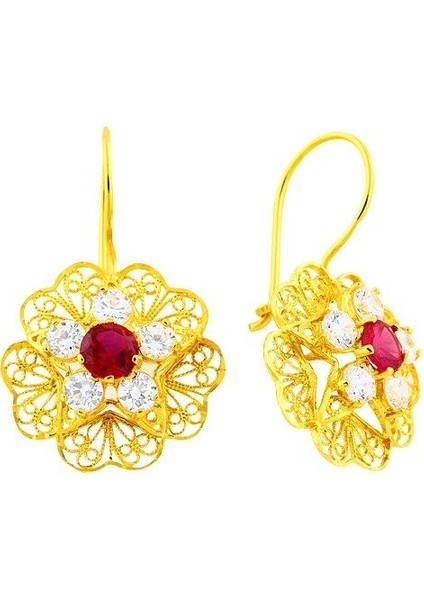 14 Ayar Altın Sallantılı Papatya Küpe T1151