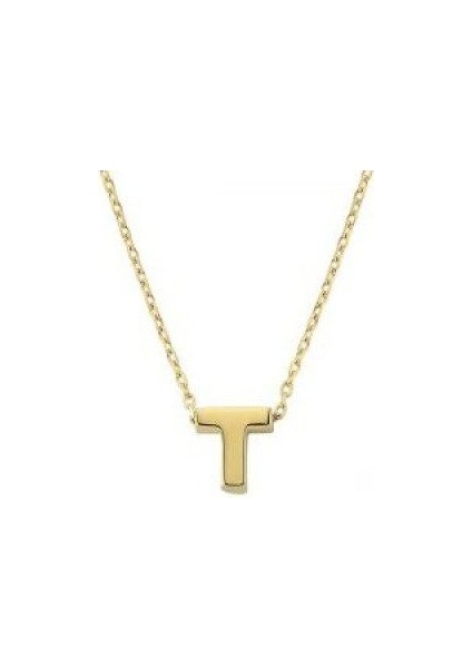 Altın T Harfli Taşsız Kolye