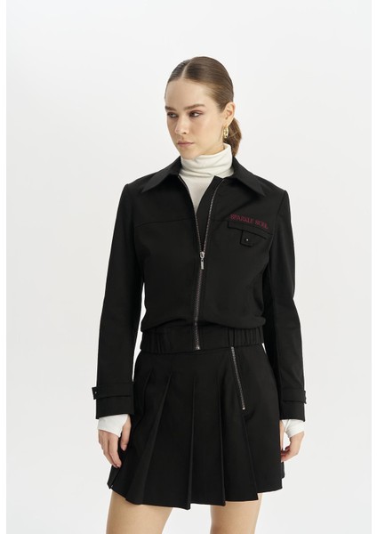 Kadın Beli Lastikli Fermuar Kapamalı Uzun Kollu Siyah Ceket 2591627 modelleri