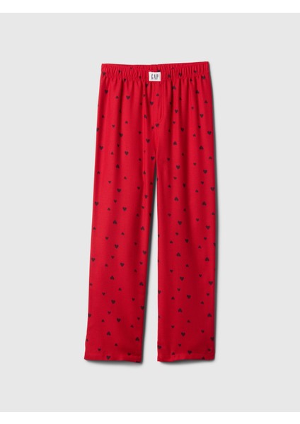 Kız Çocuk Kırmızı %100 Geri Dönüştürülmüş Flannel Pijama Altı