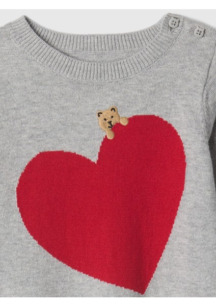 Bebek Gri Brannan Bear Işlemeli Kalp Grafikli Tulum