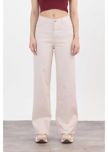 11104 Likralı Bol Paça Pantolon Bej modelleri