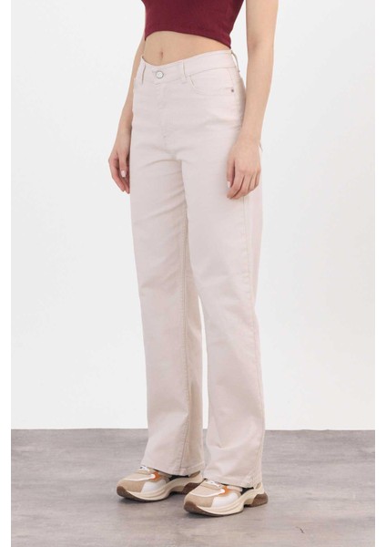 11104 Likralı Bol Paça Pantolon Bej fırsatları