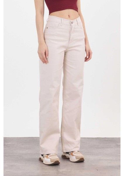 11104 Likralı Bol Paça Pantolon Bej indirimleri