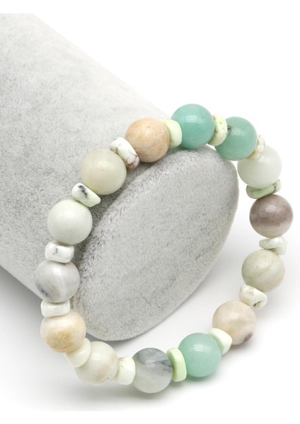 Amazonit-Yeşim Doğal Taş Tasarım Bileklik 10 mm Küre Kesim