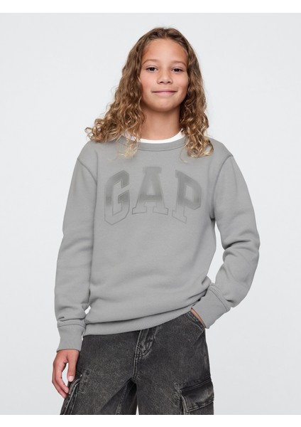 Erkek Çocuk Gri Gap Logo Grafikli Fleece Sweatshirt