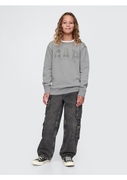 Erkek Çocuk Gri Gap Logo Grafikli Fleece Sweatshirt