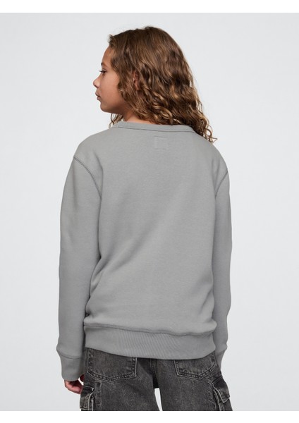 Erkek Çocuk Gri Gap Logo Grafikli Fleece Sweatshirt