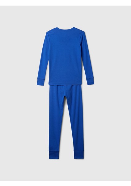 Erkek Çocuk Mavi %100 Organik Pamuk Ekose Desenli Pijama Takımı modelleri
