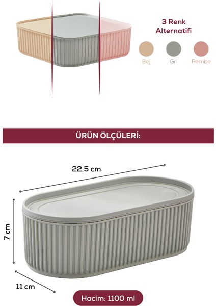 2 Adet Elastik Bantlı Istiflenebilir Pratik Saklama Kabı Seti 2X(1100 Ml) Gri
