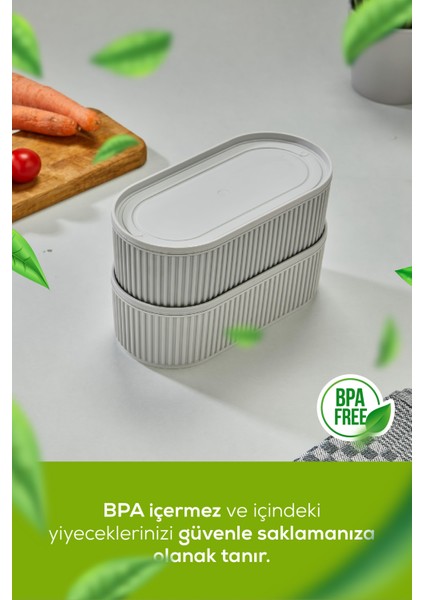 2 Adet Elastik Bantlı Istiflenebilir Pratik Saklama Kabı Seti 2X(1100 Ml) Gri