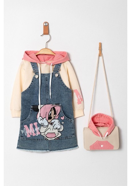 Mnn Çantalı Kapüşonlu Kız Çocuk 3 lü takım - Krem