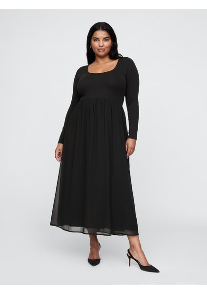 Kadın Siyah Tül Detaylı Midi Elbise fırsatları