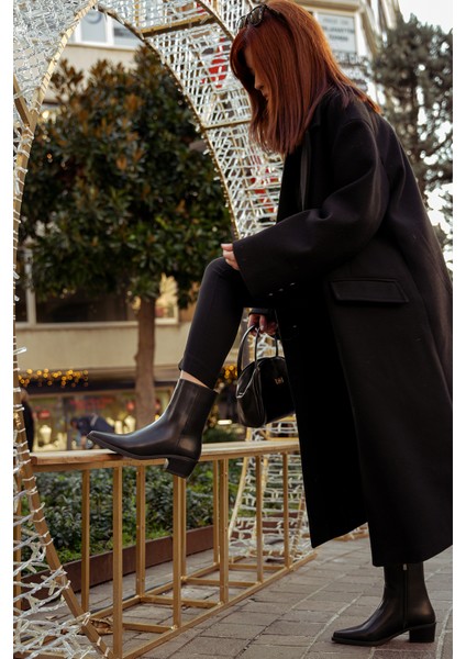 Kadın Sivri Burun Kovboy Kalın Topuk Western Bot Tahis Siyah