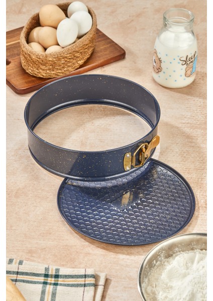 Kelepçeli, Çıkarılabilir Tabanlı 24 cm Kek Kalıbı - Lacivert, Siyah ve Krem