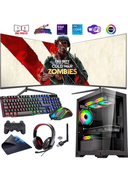 I5 12400F 16GB Ddr4 480SSD 12GB Arc B580 Çift 24" Mon. Oyun Bilgisayarı (Gaming Set)