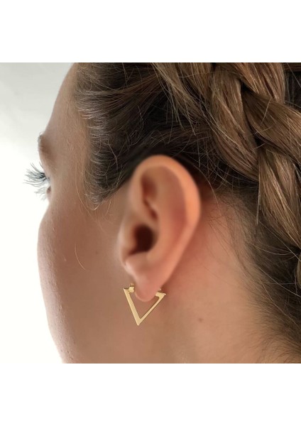 Üçgen Altın Küpe 14 Ayar 1,8 cm Zarif Küpe