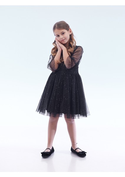 Kız Çocuk Yıldız Baskılı Trend Tül Elbise AK2246 modelleri