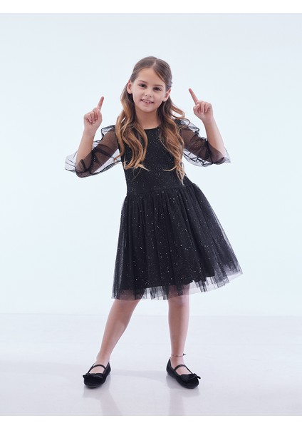 Kız Çocuk Yıldız Baskılı Trend Tül Elbise AK2246 fırsatları