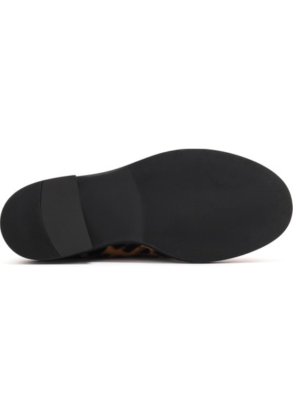 Kadın Kahverengi Leopar Desenli Deri Maskülen Loafer 24WFD1401W2