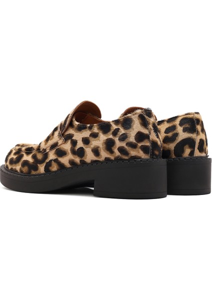 Kadın Kahverengi Leopar Desenli Deri Maskülen Loafer 24WFD1401W2