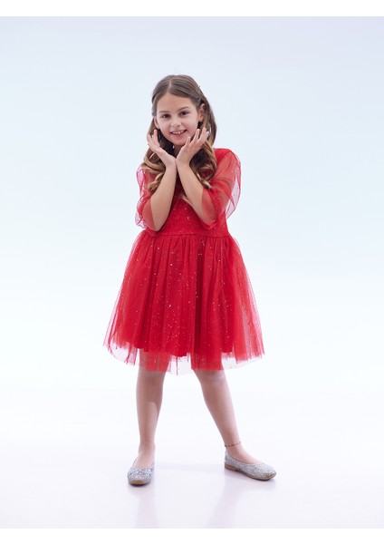 Kız Çocuk Yıldız Baskılı Trend Tül Elbise AK2246 modelleri
