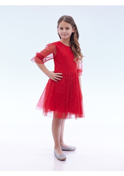 Kız Çocuk Yıldız Baskılı Trend Tül Elbise AK2246 fırsatları