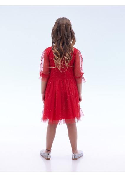 Kız Çocuk Yıldız Baskılı Trend Tül Elbise AK2246 indirimleri