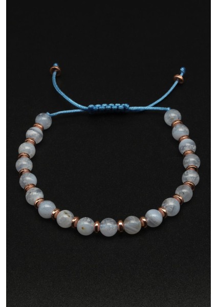 Mavi Kalsedon Doğal Taş Makrome Örme Bileklik Küre Kesim fiyatları