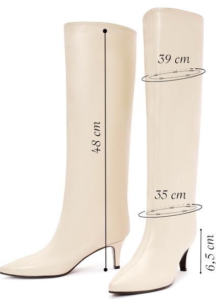 Kadın Krem Ince Topuklu Deri Çizme 24WFD133618