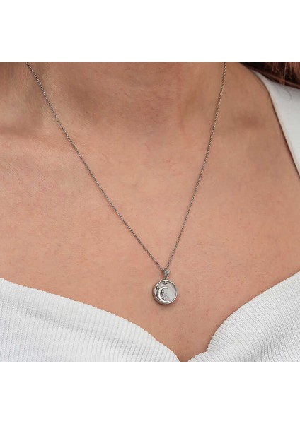 Gümüş Sedef Taşlı Ay Yıldız Hilal Kadın Kolye indirimleri