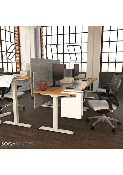 Regula Desk 3P - Elektrikli Yüksekliği Ayarlanabilir Çalışma Masası (Beyaz Ayak, Meşe Tabla - 180 x 80)