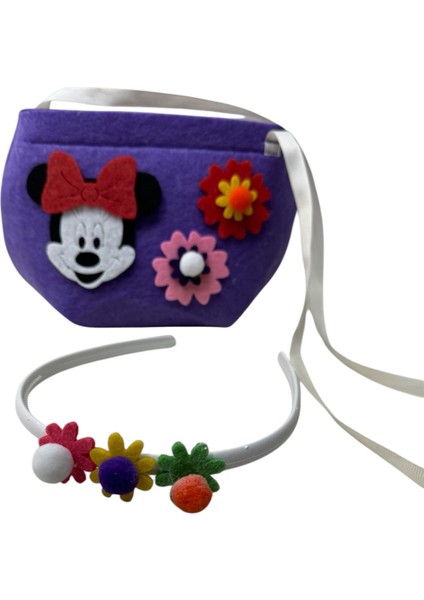 Kız çoçuk taçlı mickey mouse model çanta mor
