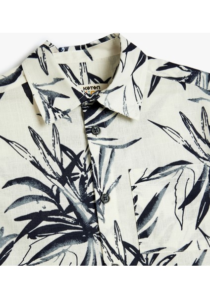 Pamuklu Kısa Kollu Tek Cepli Yaprak Desenli Gömlek modelleri