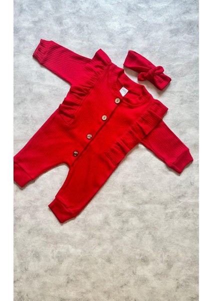 3-6-9 Ay Kız Bebek Mevsimlik Bandanalı Fırfırlı Tulum