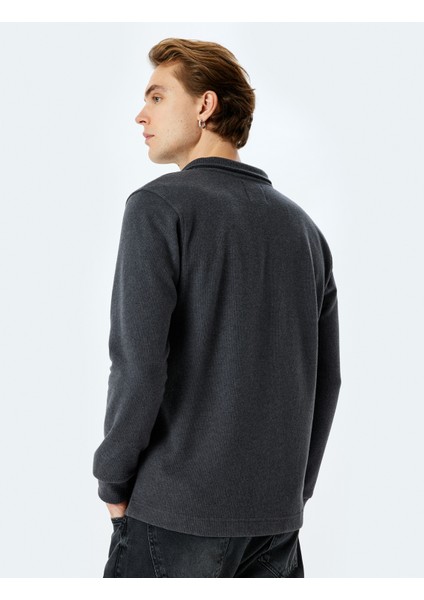 Uzun Kollu Pamuk Karışımlı Slogan Işlemeli Yarım Fermuarlı Sweatshirt fırsatları