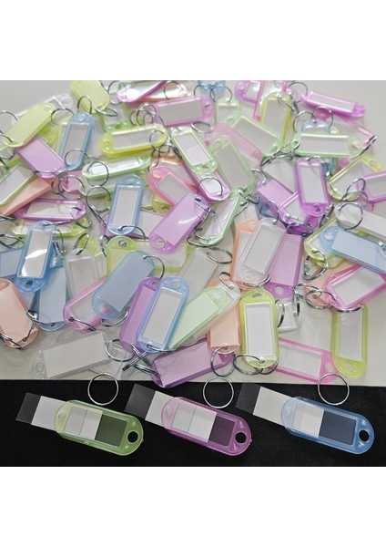 100X Anahtarlık Plastik Etiket Kimlik Isimlik Isim Yazı Yazmalık Şeffaf Karışık Renk