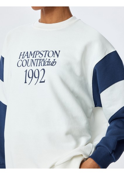 Üç Iplik Bisiklet Yaka Pamuklu Baskılı Sweatshirt