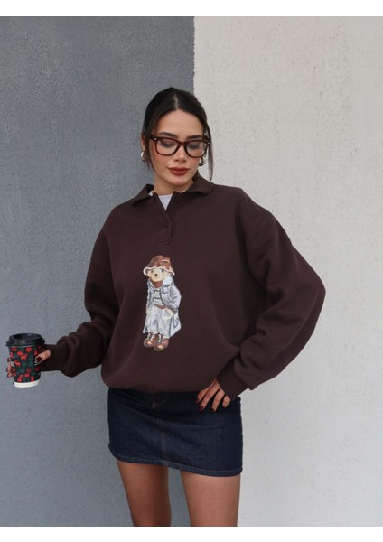 Polo Yaka Şardonlu Teddy Bear Sweat