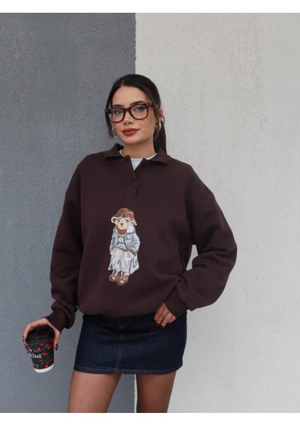 Polo Yaka Şardonlu Teddy Bear Sweat