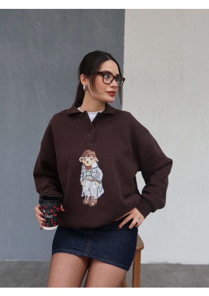 Polo Yaka Şardonlu Teddy Bear Sweat