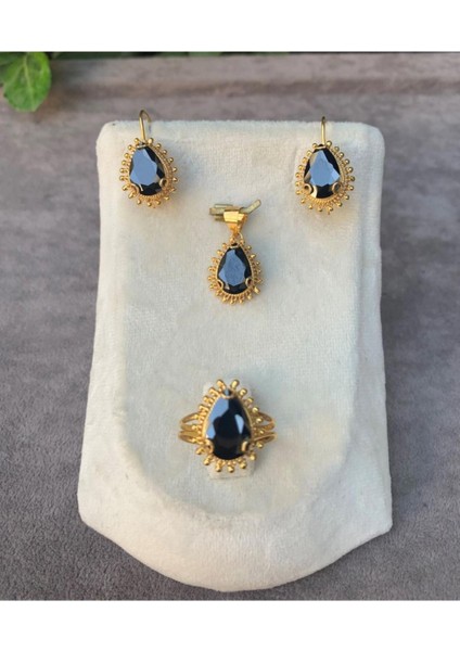 14 Ayar Altın Damla Model Oniks Taşlı Set