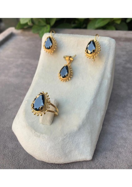14 Ayar Altın Damla Model Oniks Taşlı Set