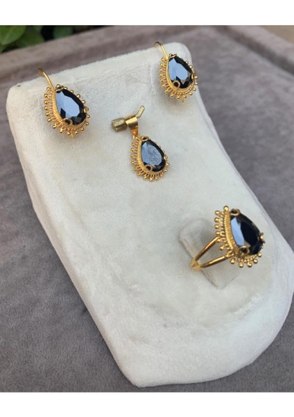 14 Ayar Altın Damla Model Oniks Taşlı Set